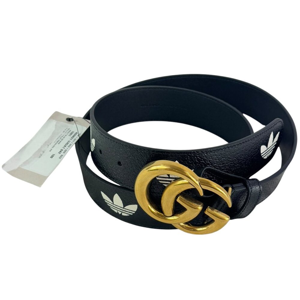 GUCCI X ADIDAS Marmont Black Leather GG Buckle Men Belt Made in Italy 100-40
